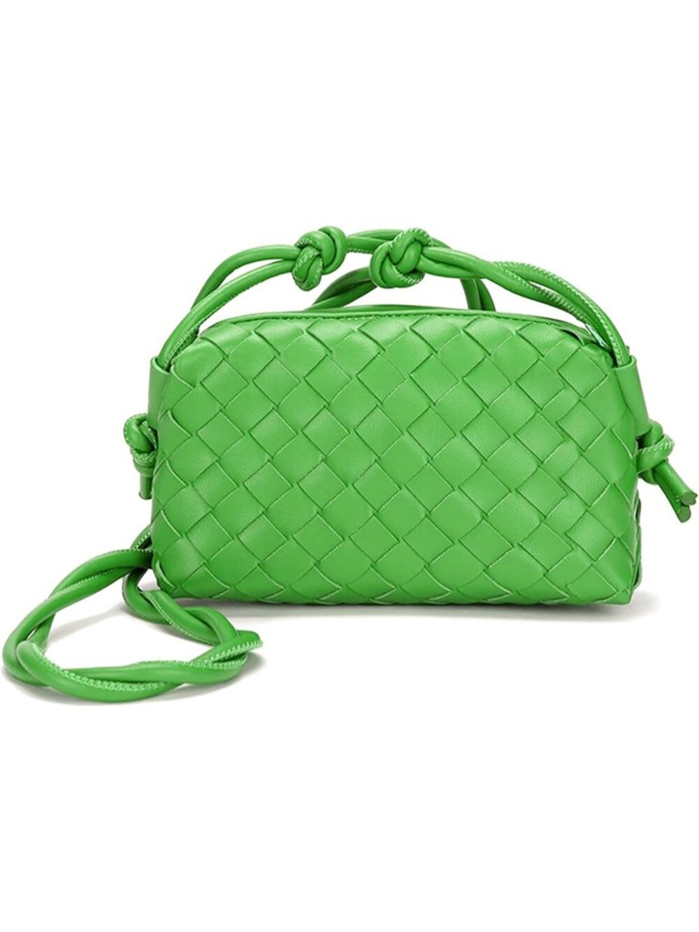 Women's Green Woven Small Vegan Leather Purse Zipper Crossbody Shoulder Bag